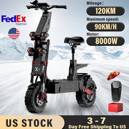 X7 Electric Scooter 8000W Super Motor Up To 50KM/H 12" Off Road Tires 60V 60AH Battery Powerful Electric Scooter for Adults.