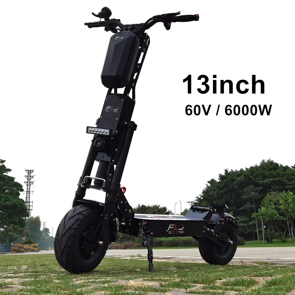 FLJ Upgraded 13inch wheels 60V 6000W E Scooter with 90-150km range speed Dual engine e bike Fat tire motorcycle electric Scooter.