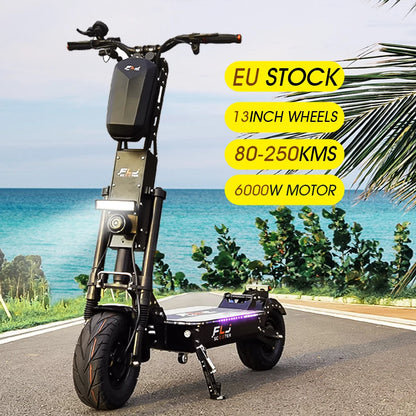 FLJ Upgraded 13inch wheels 60V 6000W E Scooter with 90-150km range speed Dual engine e bike Fat tire motorcycle electric Scooter.