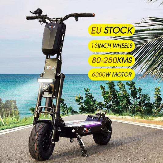 FLJ Upgraded 13inch wheels 60V 6000W E Scooter with 90-150km range speed Dual engine e bike Fat tire motorcycle electric Scooter.