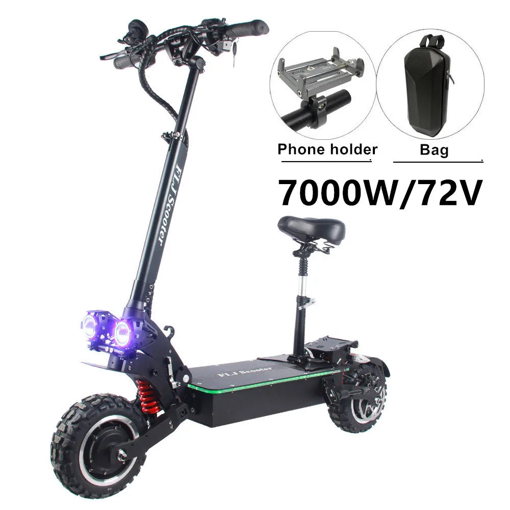 FLJ 72V 7000W kick Scooter electric with 11inch Dual motor engines fat tire elektro adult scooter.