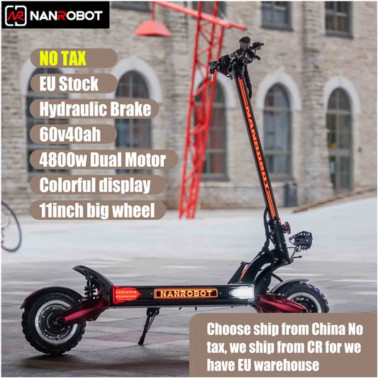 NANROBOT LS7+ Fast Electric Scooter For Adult 60V 4800W Dual Motor 11Inch Fat Off Road Tire 2 Wheels E Foldable  Scooter.