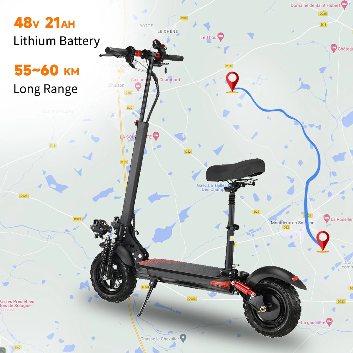 1200W Powerful Electric Scooter 48V 21Ah 31Mph 31-37Miles Range 11'' Tires Dual Shock Absorbing Folding EScooter for Adults.