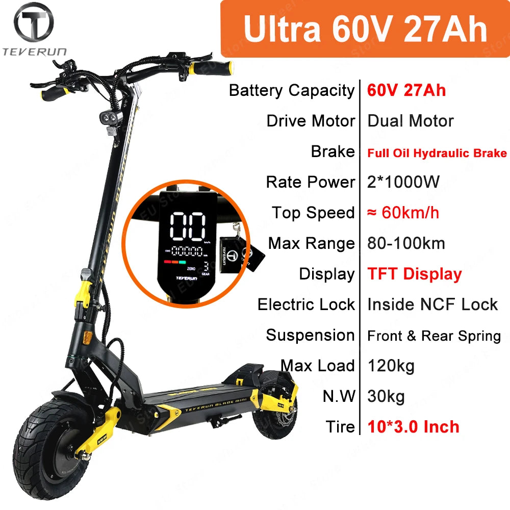 EU Stock Blade Mini Ultra 60V 27Ah TFT Display Inside NFC 2*1000W Dual Motor Full Hydraulic Brake Blade MINI Ultra.