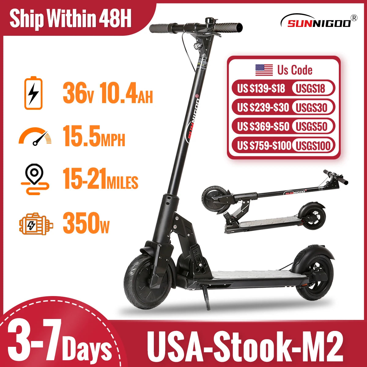 Electric Scooter 36V 10.4Ah 15.5Mph Escooter Anti-skid Folding Electric Scooter 15-21miles Range Lightweight Electric Scooter.