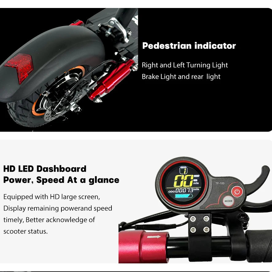 L10 Off-road Tire Kick Electric Scooter, Electric E-Scooter, 13Ah, 16Ah, 800W, 10Inch, 45 km/h, 45km, 55km Range.