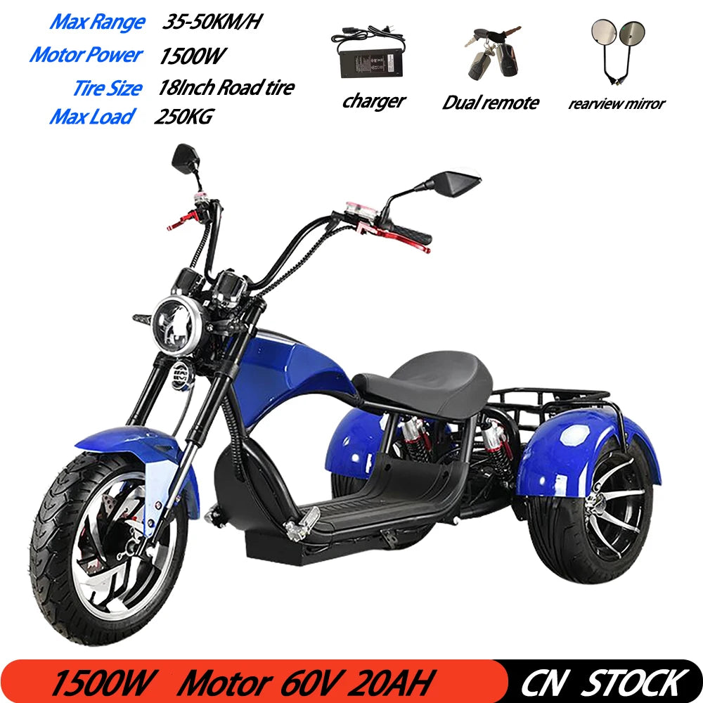 Citycoco Max Load 250KG Adult Electric 3 Wheel Scooter 2000W Motor Max Speed 35-45KM/H 18 Inch Fat Tire Electric Motorcycle EEC.