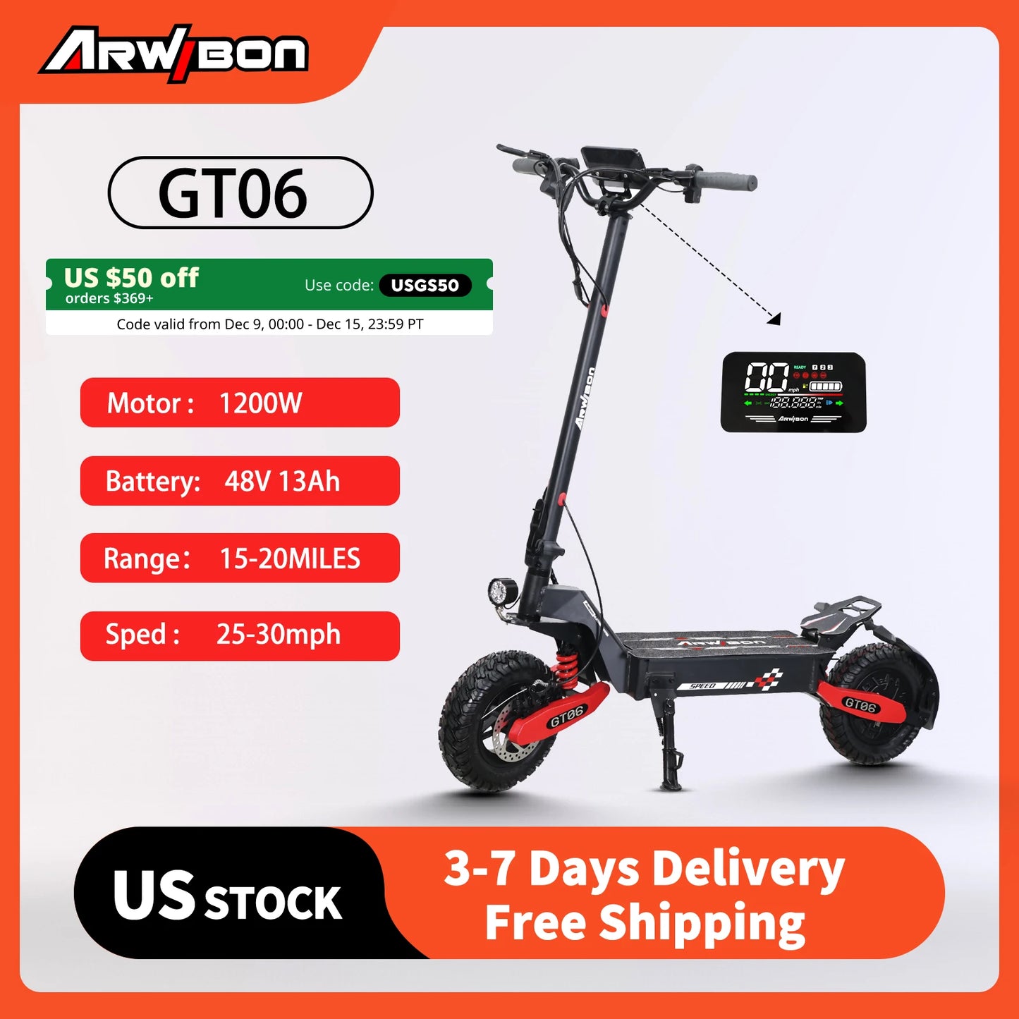 Arwibon GT06 Adult Electric Scooter, Speed up to 30 MPH, 48V23.4AH , 11 Inch Off-Road  Tires, Foldable Sports Commuter E-Scooter.