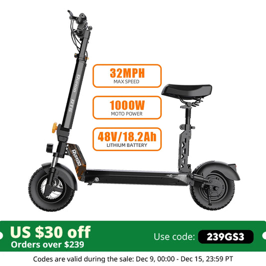 RuiToo RT6 1000W powerful  48V18.2AH Drive Electric scooters electr 10inch Tires Folding eScooter For Adult Raycool.