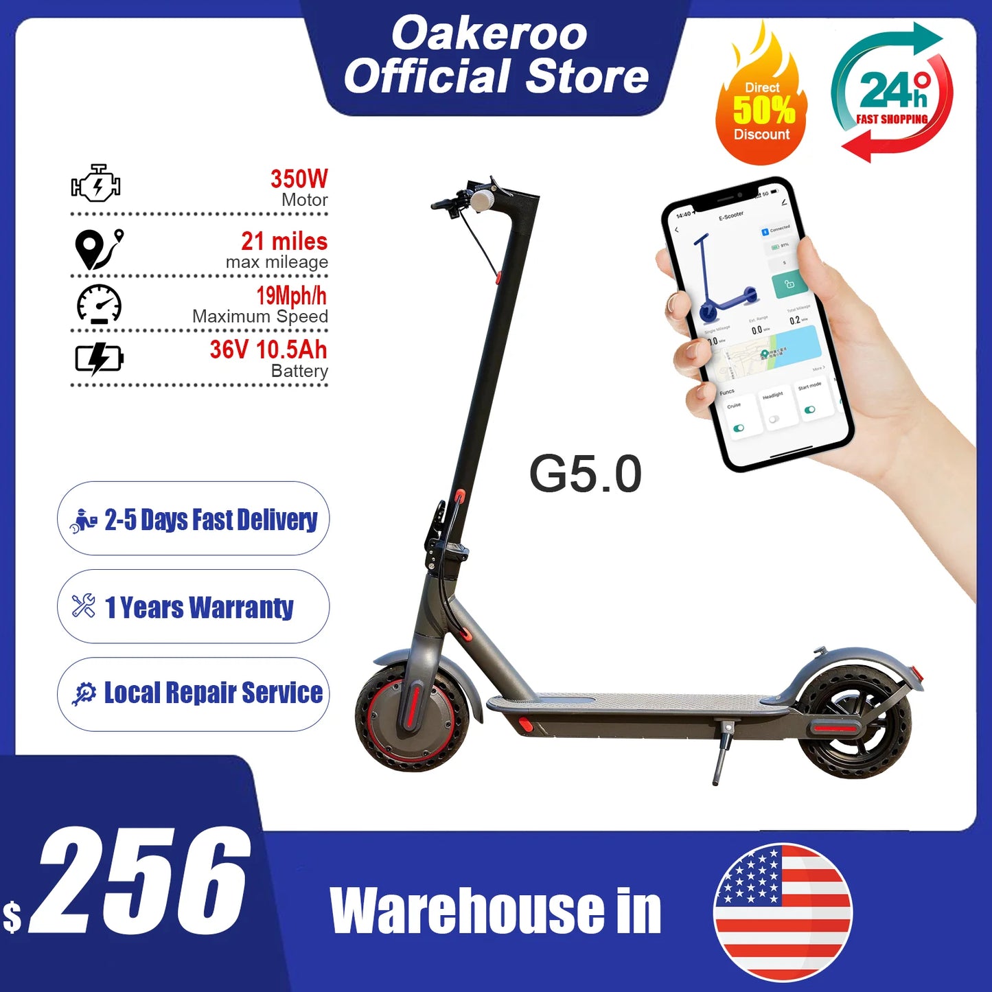 Electric Skateboard Electric Scooter 36V 10.5Ah 19Mph Escooter Kick Scooter Long Range 21miles Lightweight Scooter US Stock.