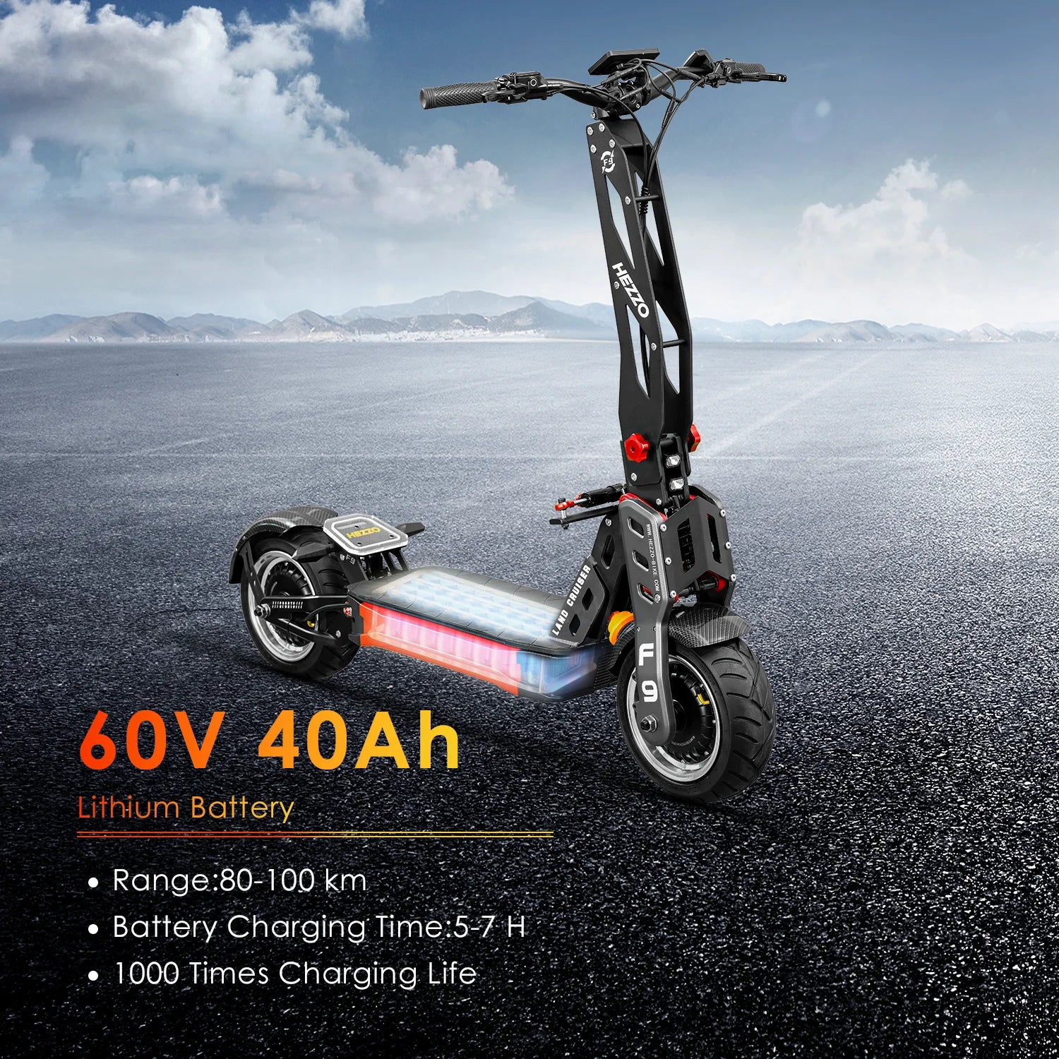 HEZZO F9 60v 8000w Dual Motors Electric off-road Scooter 40LG Lithium NFC 12"Fat Tire Racing Escooter 56Mph EU Us Warehouse.