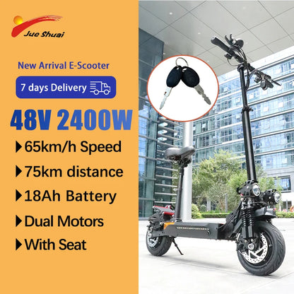 65km/h Electric Scooters Adults 48V 2400W Kickscooter Dual Motor with Seat Folding e scooter Disc Brake Skate board Escooter.