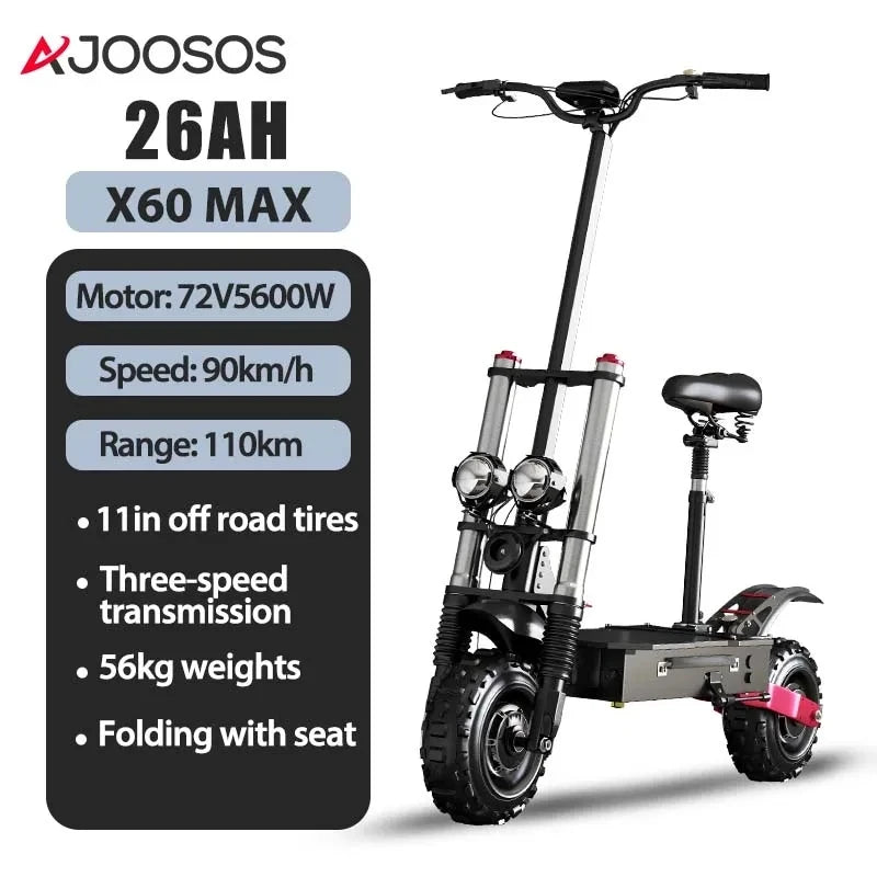 1200W-5600W 48-72V Electric Scooter up to 90KM/H Max Speed Adults Electric Scooters up to 110KM Long Range 10/11'' Tires.