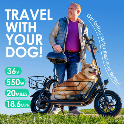 Gyroor Electric Scooter with Basket for Pet, 3 Riding Modes Foldable Electric Scooter for Adults - up to 20 Miles 18.6MPH.