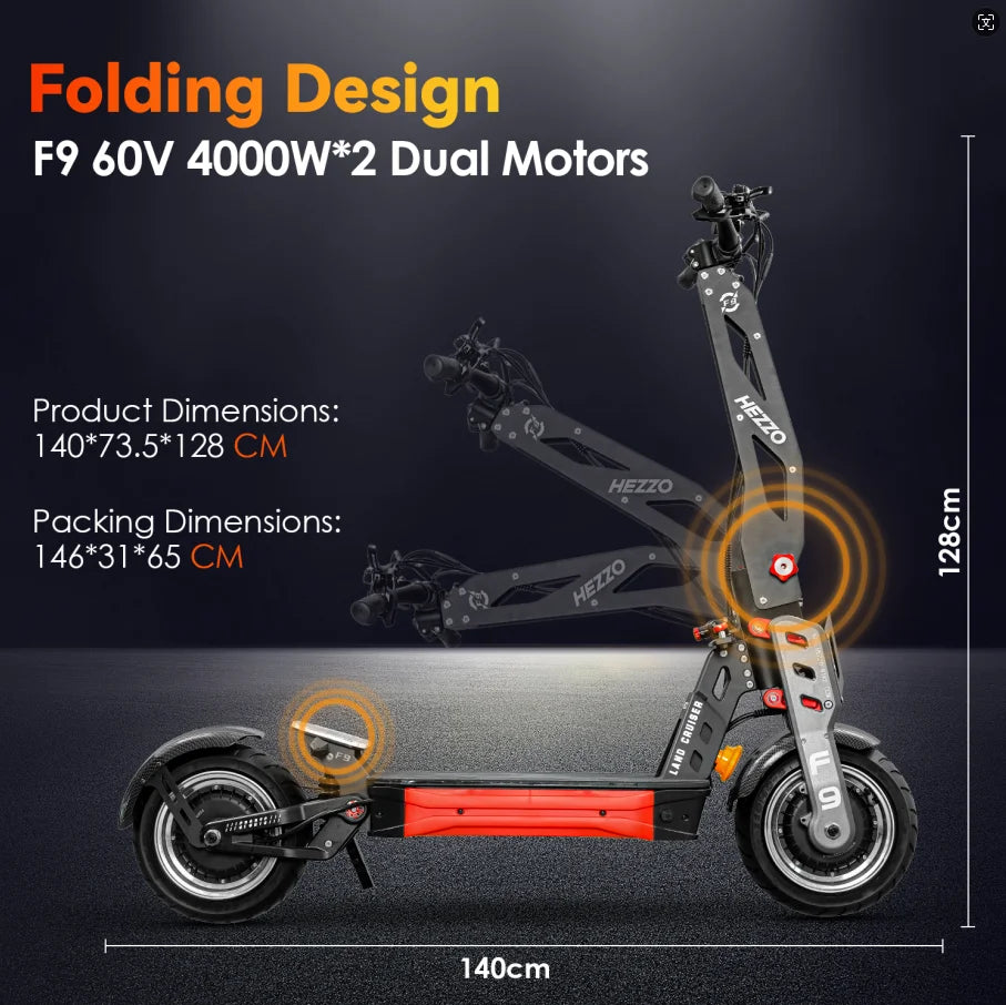 HEZZO F9 60v 8000w Dual Motors Electric off-road Scooter 40LG Lithium NFC 12"Fat Tire Racing Escooter 56Mph EU Us Warehouse.