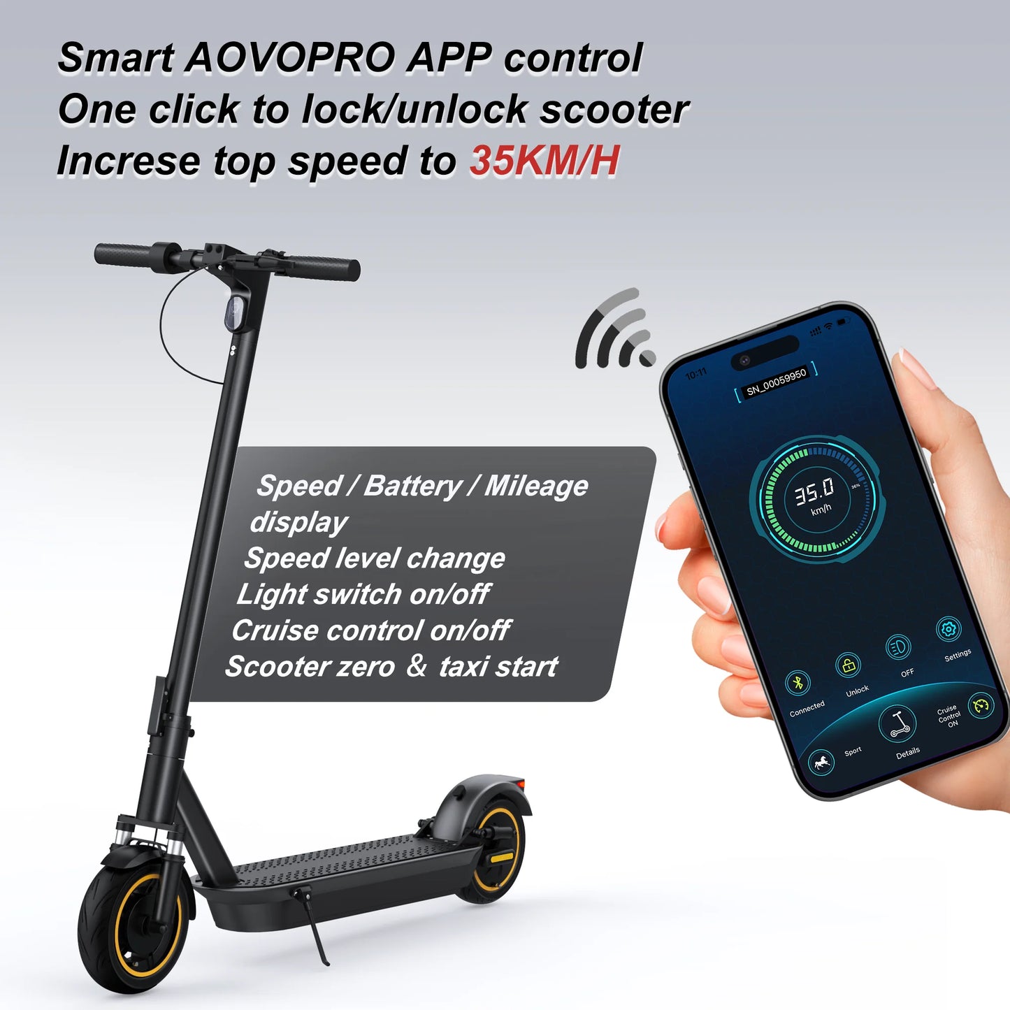 ESMAX Electric Scooter 500W Powerful Motor 21MPH Smart APP Adult Scooter 28Miles Shock Absorption Anti-skid Folding Kick Scooter.