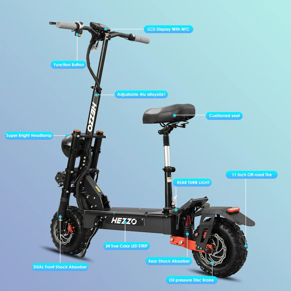 HEZZO F7 Escooter EU US Stock 60V 5600W Dual Motors 45Ah 21700 11Inch Fat Tire Foldable Off Road Electric Kick Scooter For Adult.