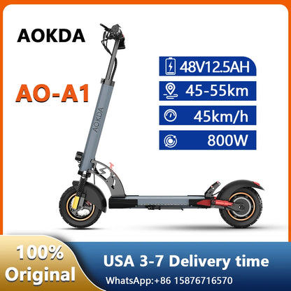 AOKDA  AO-A1 E-Scooter 800W 48V12.5Ah Battery Folding Electric Scooter Max Speed 45km/h 10" Air Tire  Commuting Adult EScooter.