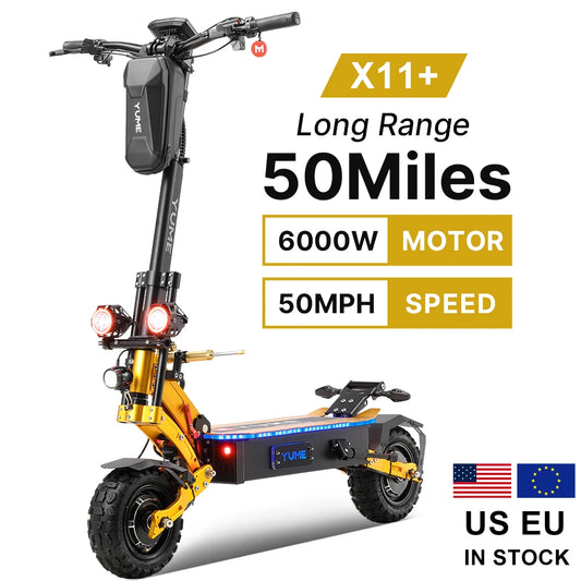 YUME X11+ US and EU Stock 6000W Folding Electric Kick Scooter Adult E-Scooter 11 Inch Off Road Tire Electro Scooter.