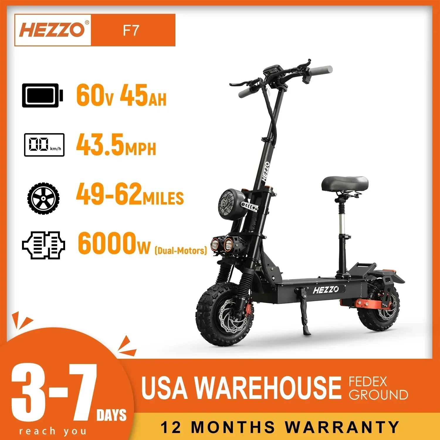 HEZZO F7 Escooter EU US Stock 60V 5600W Dual Motors 45Ah 21700 11Inch Fat Tire Foldable Off Road Electric Kick Scooter For Adult.