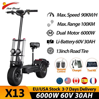 Jueshuai X60 Electric Scooter for Adults 90KM/H Speed Fast 100KM Powerful Electric Scooter Hydraulic Brake 30AH Battery Capacity.