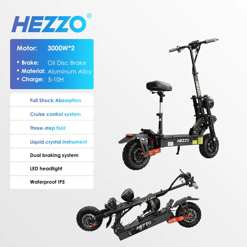 HEZZO F7 Escooter EU US Stock 60V 5600W Dual Motors 45Ah 21700 11Inch Fat Tire Foldable Off Road Electric Kick Scooter For Adult.