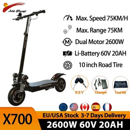 Jueshuai X60 72V 5600W Electric Scooter 90KM/H Top Speed Electric Scooters for Adults with Movable Seat Dual Motor 20Ah Battery.