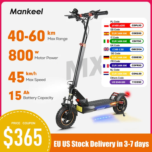 Mankeel MX-14 800W Electric Scooter for Adults 28MPH 48V 15AH Folding Commute Off Road Electric Scooter 37 Miles Range E-Scooter.