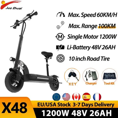 Jueshuai X60 72V 5600W Electric Scooter 90KM/H Top Speed Electric Scooters for Adults with Movable Seat Dual Motor 20Ah Battery.