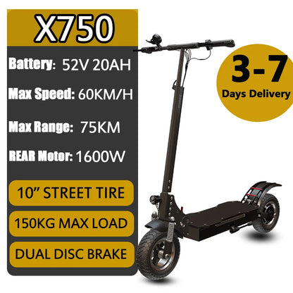 Dual Shock Apsorption Electric Scooter 1200W-6000W Dual Motor Scooter Electric 85KM/H Top Speed E Scooter 100KM Long Range.