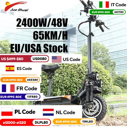 65km/h Electric Scooters Adults 48V 2400W Kickscooter Dual Motor with Seat Folding e scooter Disc Brake Skate board Escooter.