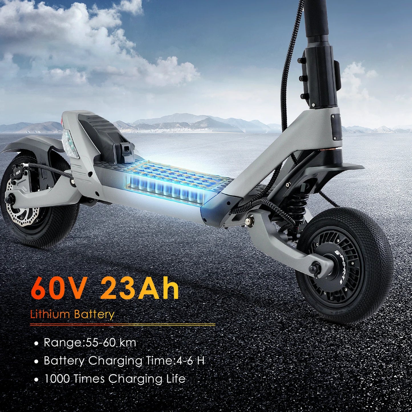 HEZZO F6 Folding Electric Scooter 40MPH 60V 3200W Dual Motors 10 Inch Off-road Escooter 23AH 40 Miles Long Range Full Suspension.