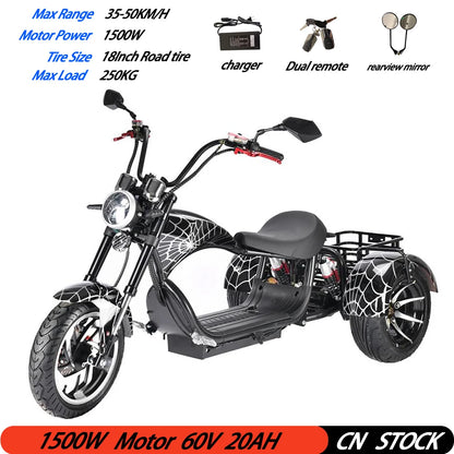 Citycoco Max Load 250KG Adult Electric 3 Wheel Scooter 2000W Motor Max Speed 35-45KM/H 18 Inch Fat Tire Electric Motorcycle EEC.