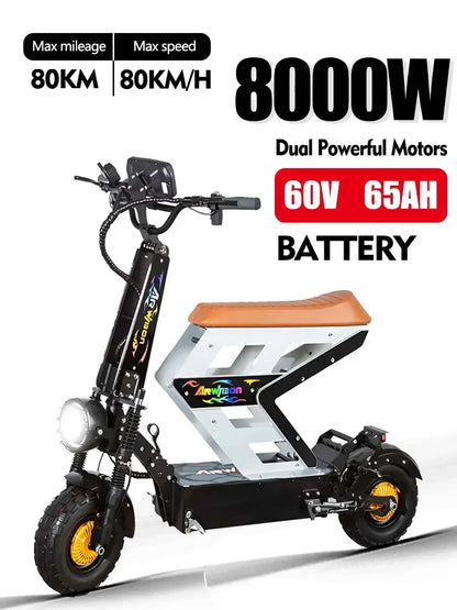 m10 8000W 60V 65AH large electric scooter max speed 90-120km/H 13inch off-road tyres lcd display removable large seat  escooter.