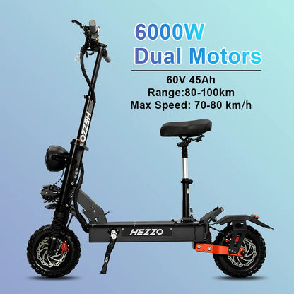 HEZZO F7 Escooter EU US Stock 60V 5600W Dual Motors 45Ah 21700 11Inch Fat Tire Foldable Off Road Electric Kick Scooter For Adult.