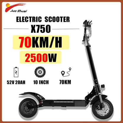 Max Speed 70KM/H Electric Scooter 2500W Single Motor Folding E Scooter 10 Inch Off-Road Tire Dual Disc Brake for Adults.