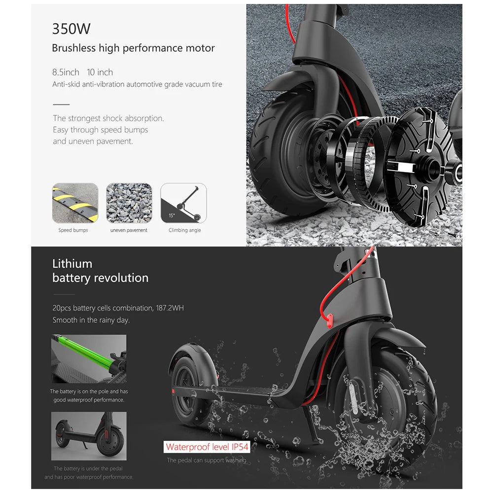 HX 5AH Electric Scooter 350W 25KM/H Foldable Electric Kick Scooter 10 Inch APP Smart Escooter for Adults 2024 E Scooters.