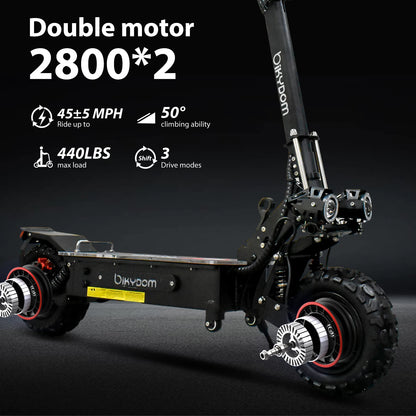 5600W Adult Electric Scooter W/Seat,Dual Motor EScooter, 3 Speed 80km/h 90kmRange,60V 27AH,11'' Heavy Duty Vacuum Off-Road Tire.