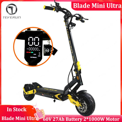 EU Stock Original Blade Mini Ultra 60V 27Ah Build-in LED Display NFC Card Dual Motor1000W*2 10 Inch Official Teverun E-Scooter.