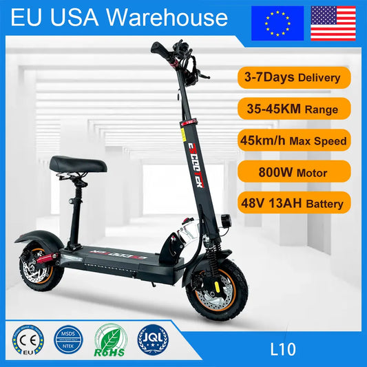 Electric Scooter with Off-road Tire, Kick Scooter, Electric E-Scooter, 10in, 45 km/h, 45km, 55km Range, 13Ah, 15Ah, 800W.