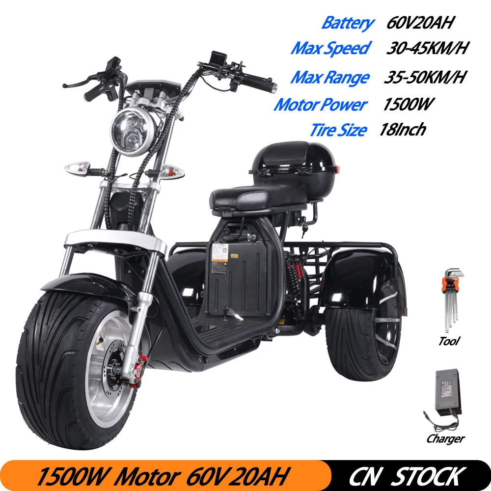 Citycoco Max Load 250KG Adult Electric 3 Wheel Scooter 2000W Motor Max Speed 35-45KM/H 18 Inch Fat Tire Electric Motorcycle EEC.