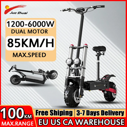 Dual Shock Apsorption Electric Scooter 1200W-6000W Dual Motor Scooter Electric 85KM/H Top Speed E Scooter 100KM Long Range.