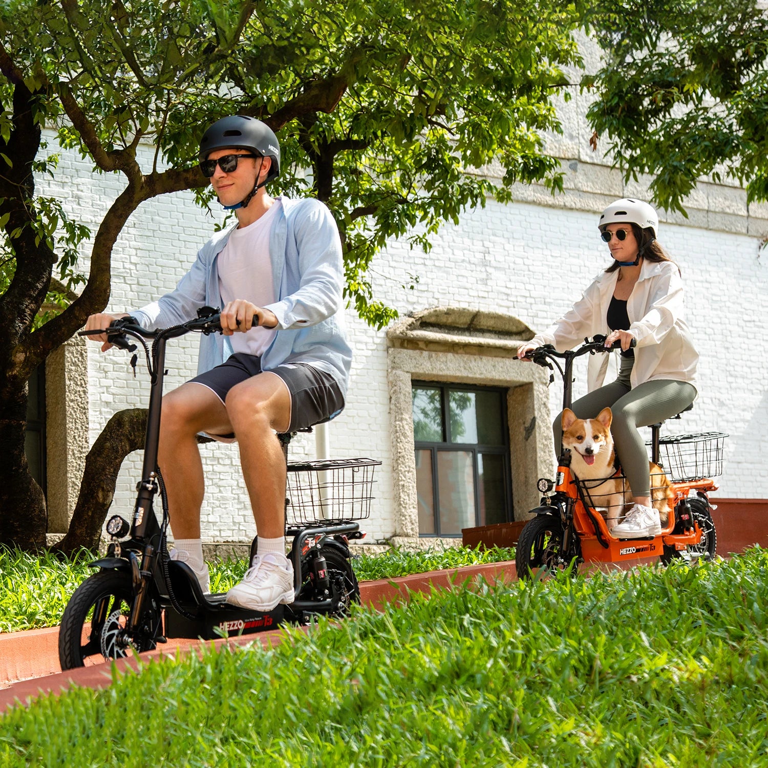 HEZZO Foldable Electric Scooter Seat & Basket 48V 15Ah 500W Full Suspension Powerful T3 Commute Escooter 20Mph 37Miles LongRange.