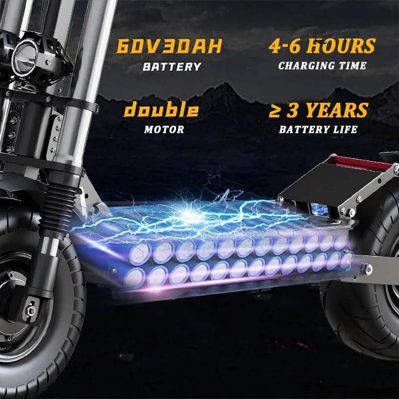 Max 100 KM/H Electric Scooter 6000W Motor for Adults 13 Inch Tire Electric Scooter Strong Dual Motor Escooters Powerful Off Road.