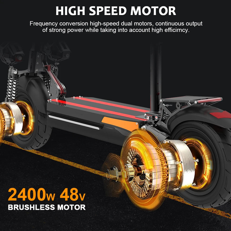 65km/h Electric Scooters Adults 48V 2400W Kickscooter Dual Motor with Seat Folding e scooter Disc Brake Skate board Escooter.