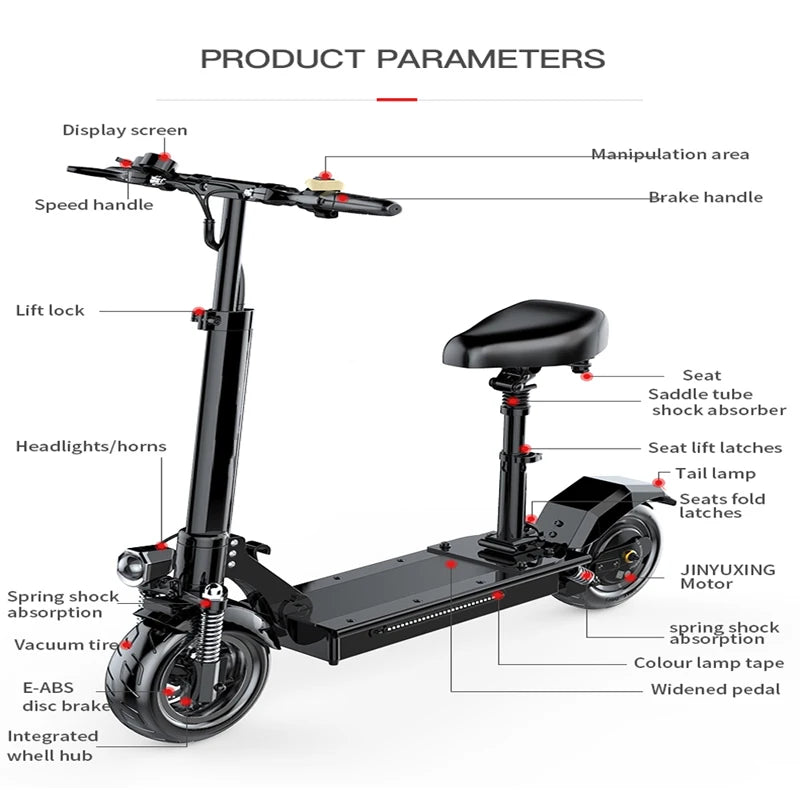 E5 Folding Adult Electric Scooter 1000W Motor Scooter Top Speed 50 Km/h 10-Inch Vacuum Tires Shock-Absorbing Electric Scooter.