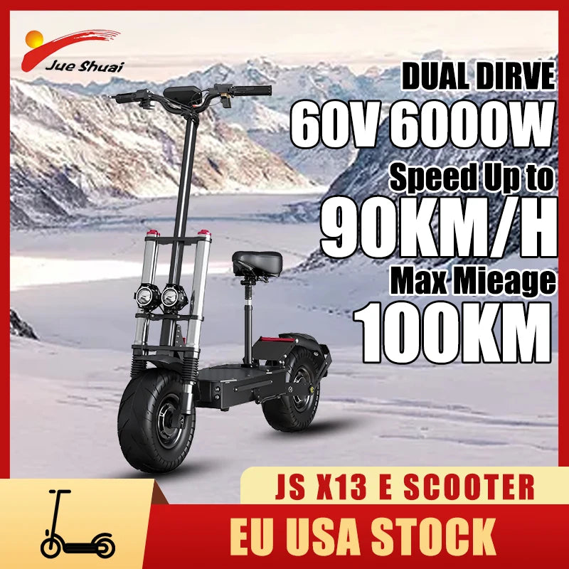 Jueshuai X60 Electric Scooter for Adults 90KM/H Speed Fast 100KM Powerful Electric Scooter Hydraulic Brake 30AH Battery Capacity.