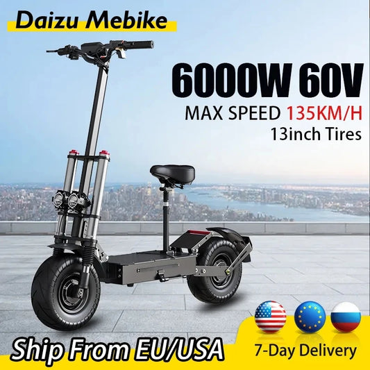 Max 100 KM/H Electric Scooter 6000W Motor for Adults 13 Inch Tire Electric Scooter Strong Dual Motor Escooters Powerful Off Road.